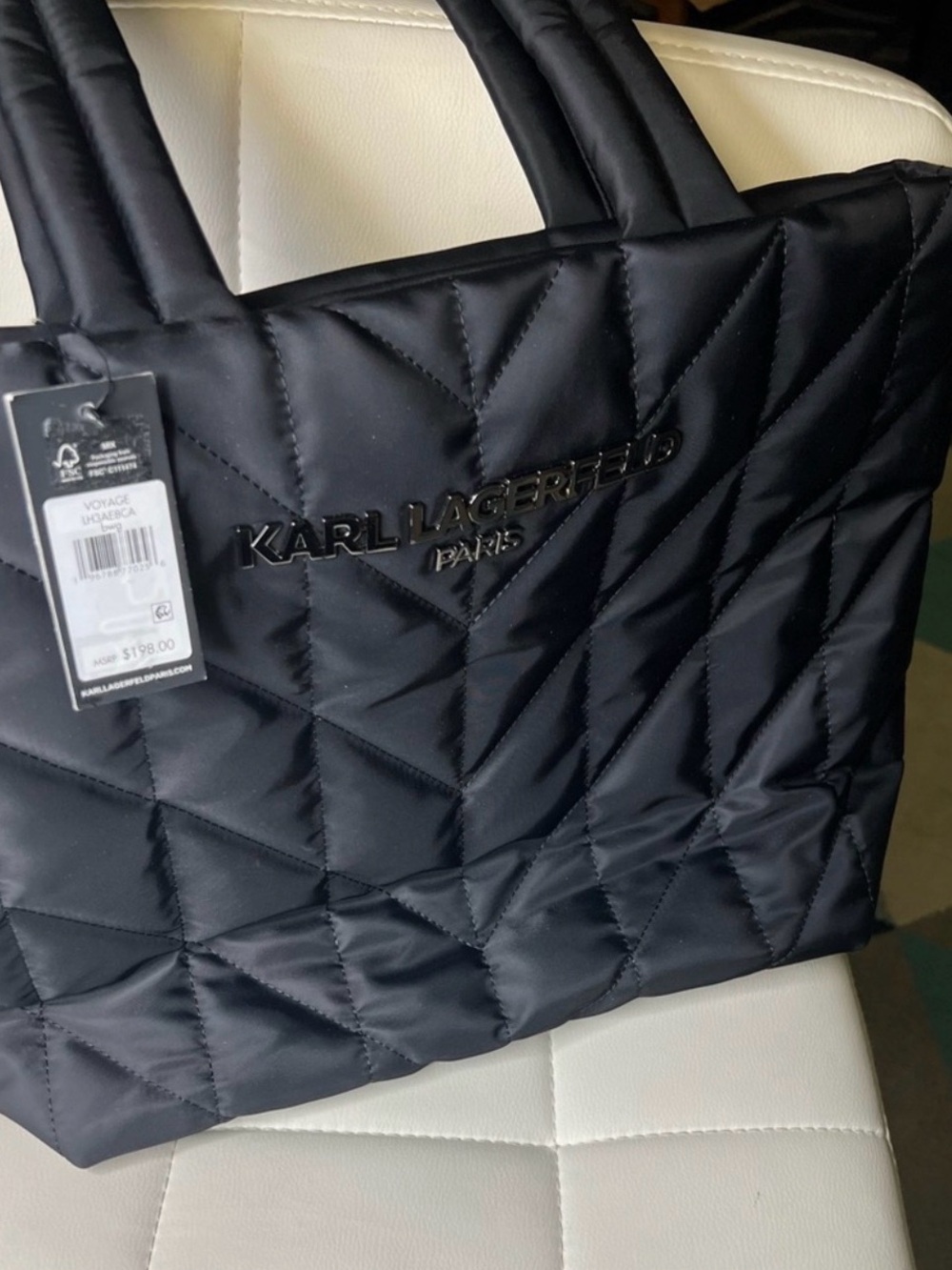 Karl Lagerfeld Black Quilted Nylon Tote with Logo